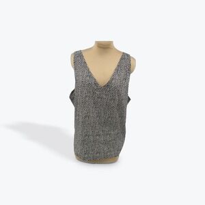 Eileen Fisher Top Tank‎ Sleeveless Black White Organic Cotton L Large
